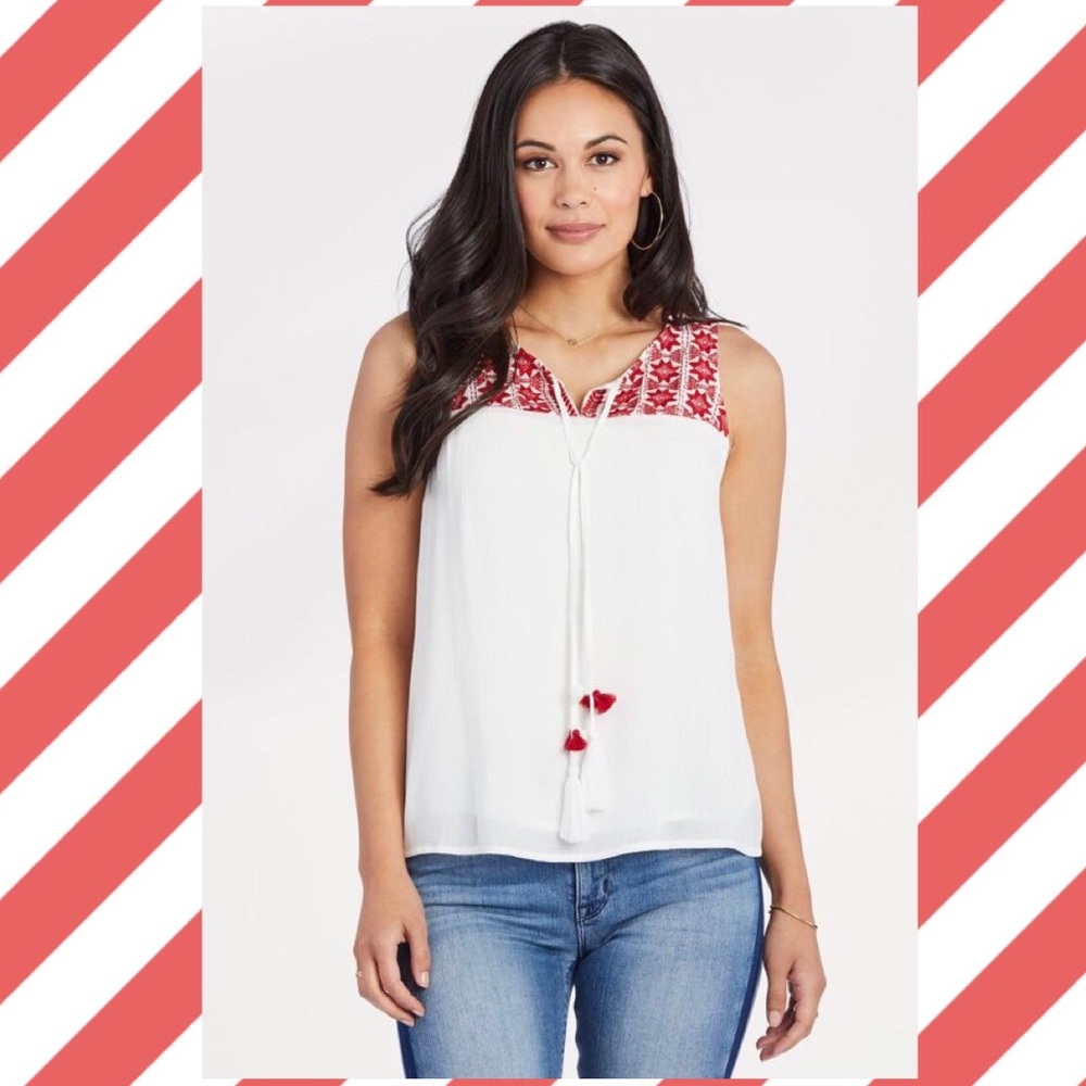 Evereve Skies Are Blue Embroidered Tassel Tank S